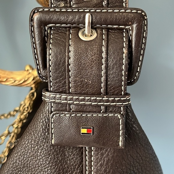 Tommy Hilfiger Genuine Leather Brown Hobo Large Strap Buckle Shoulder Bag Y2K - Picture 7 of 16